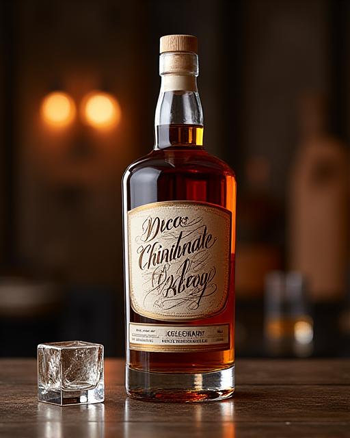 A custom Irish whiskey bottle with a hand-lettered label design by Celtigraf.