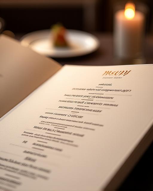 A fine dining menu with titles and headings beautifully rendered in modern calligraphy.
